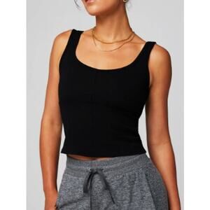 Fabletics Seamed Rib Scoop Tank Top Black Crop Sleeveless NEW Womens Size XL